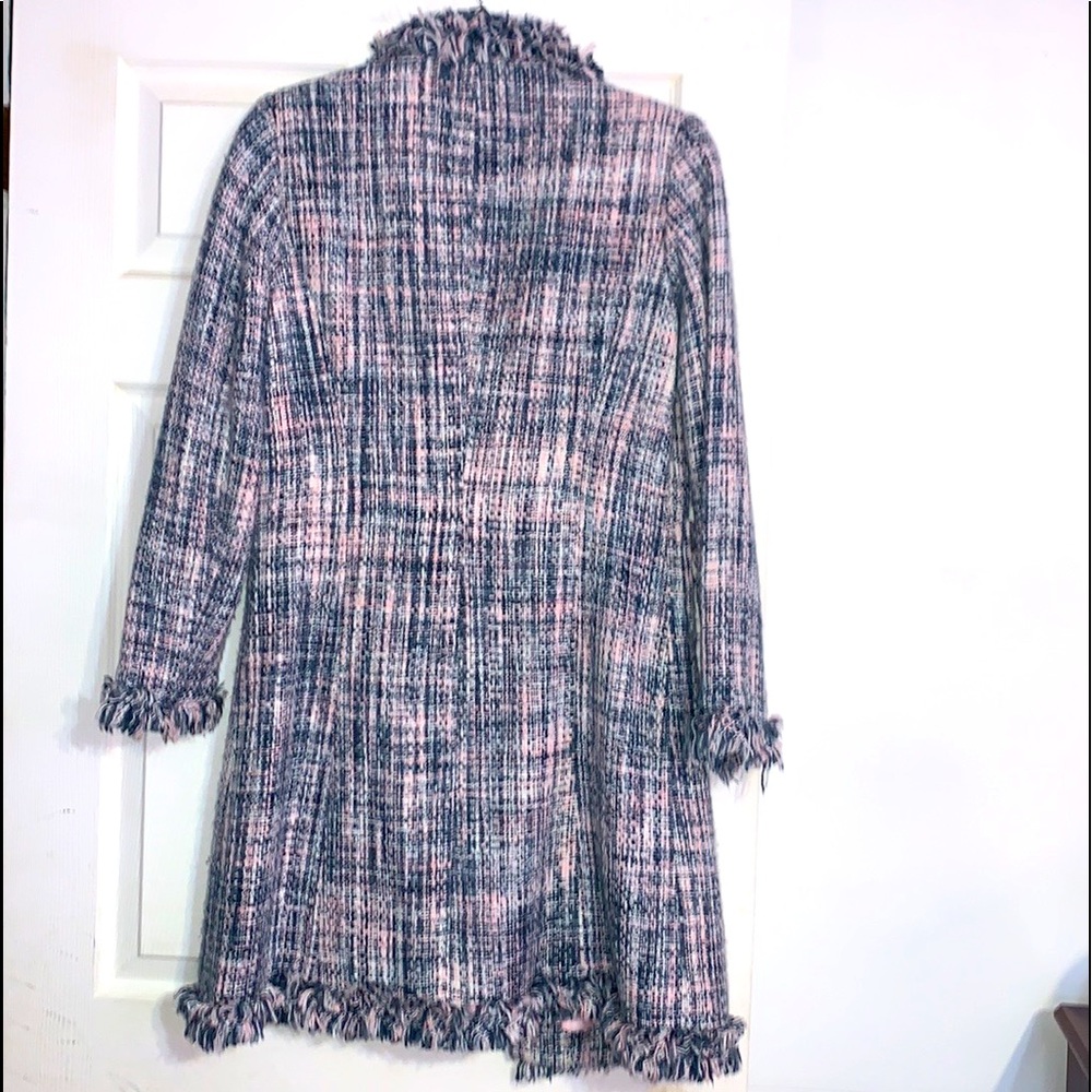 Focus 2000 Blue Pink Tweed Frayed Hem Trench Coat - Picture 3 of 11